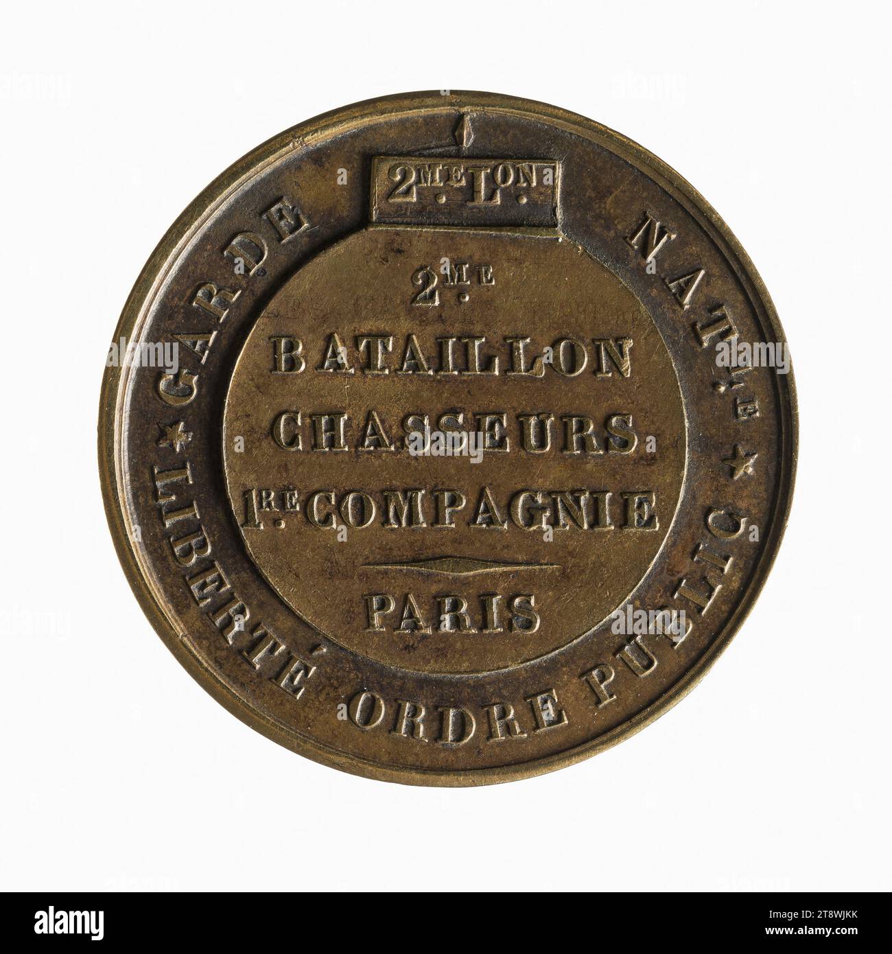 Tribute of the 2nd battalion of chasseurs, 1st Company to Lafayette, August 28, 1830, Pingret, Joseph Arnold, Engraver in medals, In 1831, Numismatic, Medal, Paris, Diameter: 2.7 cm, Weight (type size): 6.95 g Stock Photo