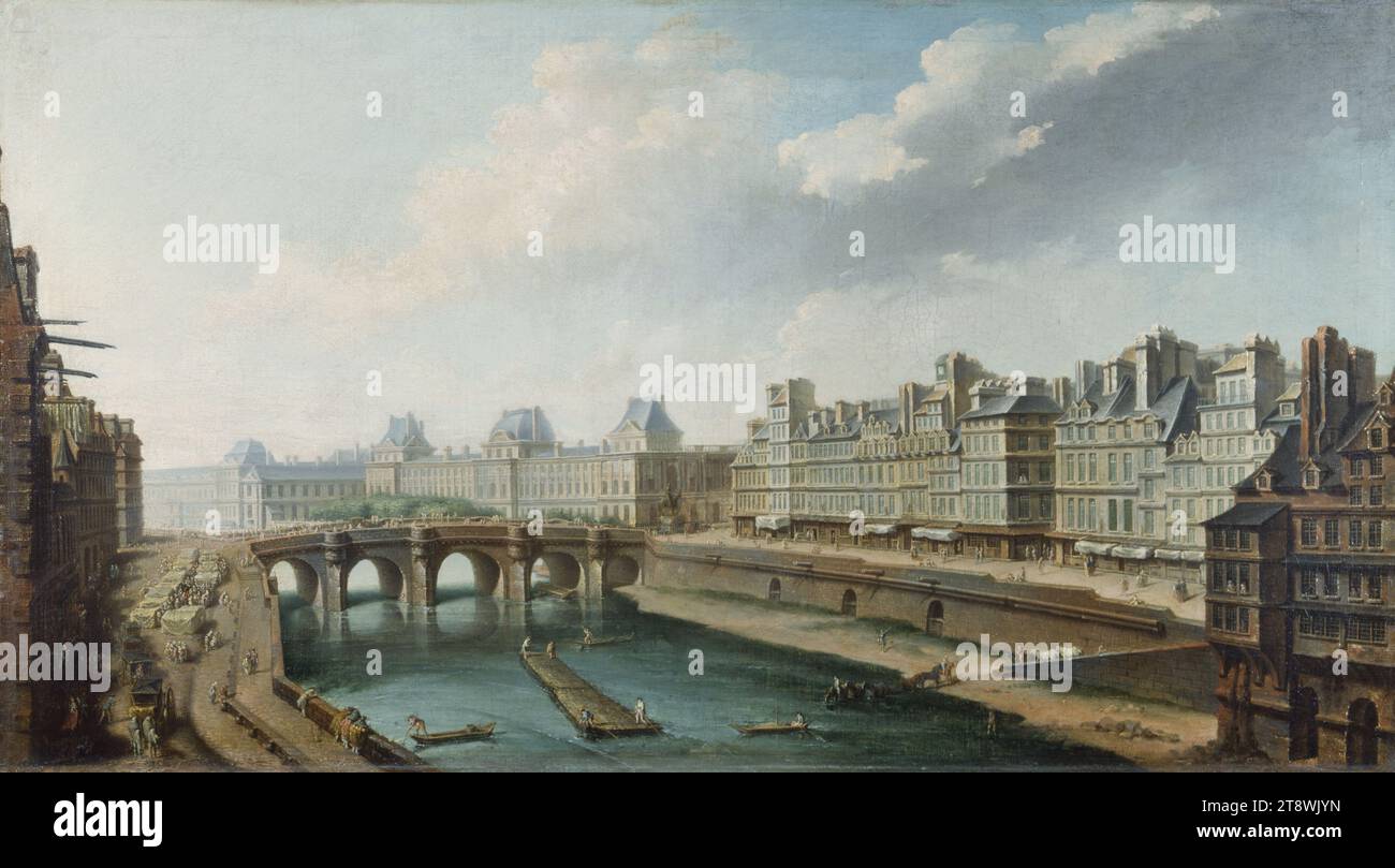 The Louvre, the Pont-Neuf and the Quai des Orfèvres, seen from the Quai des Grands-Augustins, Raguenet, Nicolas Jean-Baptiste, Painter, About 1760, Painting, Height: 47 cm, Width: 84.2 cm Stock Photo