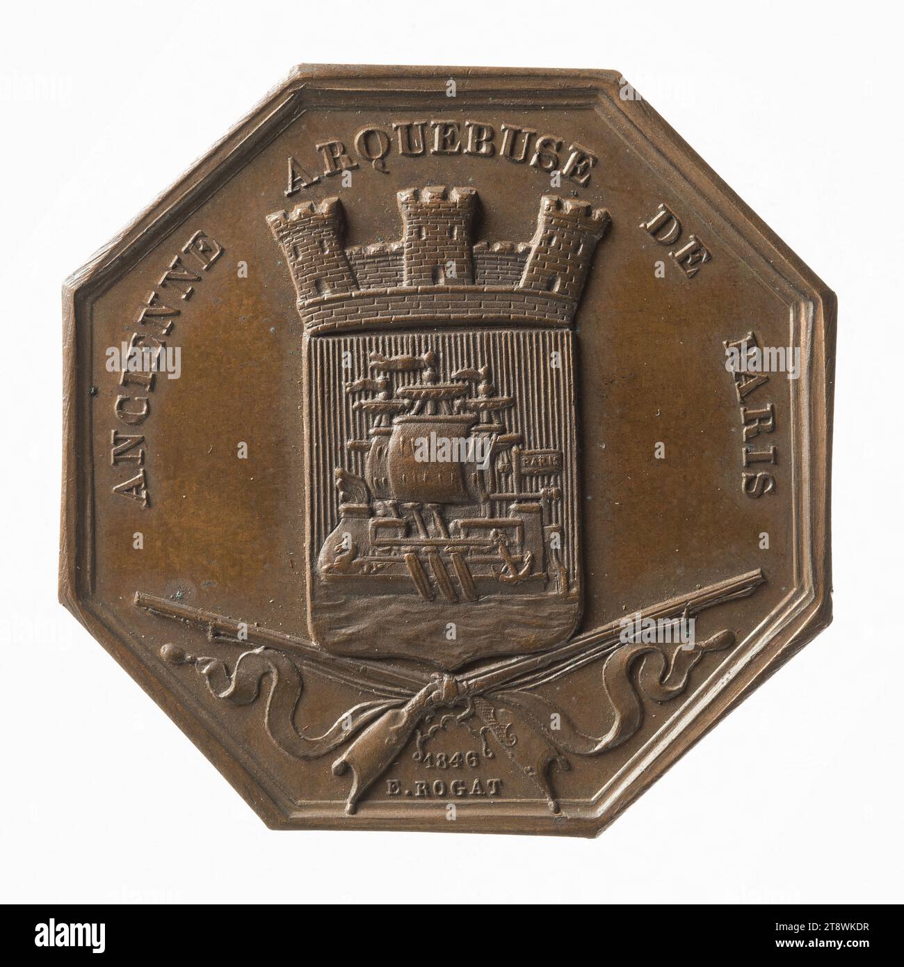 Cercle des carabiniers, old arquebuse of Paris, 1846, Rogat, Emile, In 1846, Numismatic, Token (numismatic), Bronze, Diameter: 3.5 cm, Weight (type dimension): 19.21 g Stock Photo