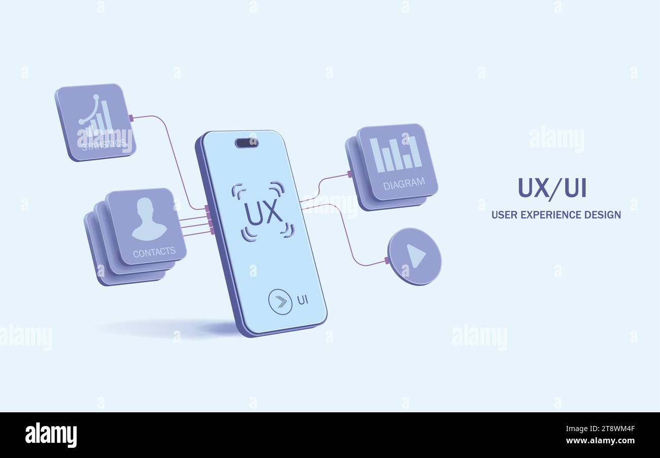 Mobile application design. Smartphone mockup with active blocks and ...