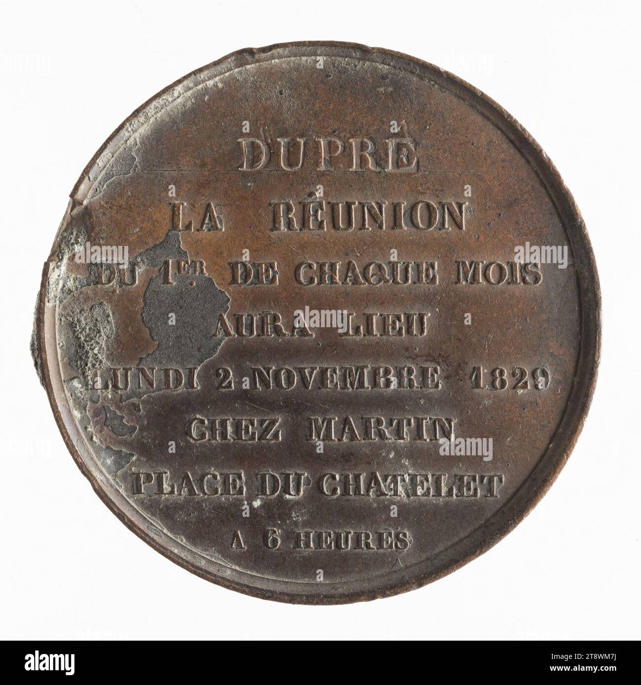 Royal Academy of Arts of France in Rome, 1829, Tiolier, Nicolas-Pierre, Engraver in medals, In 1829, Numismatic, Token (numismatic), Copper, Diameter: 4 cm, Weight (type dimension): 37.53 g Stock Photo