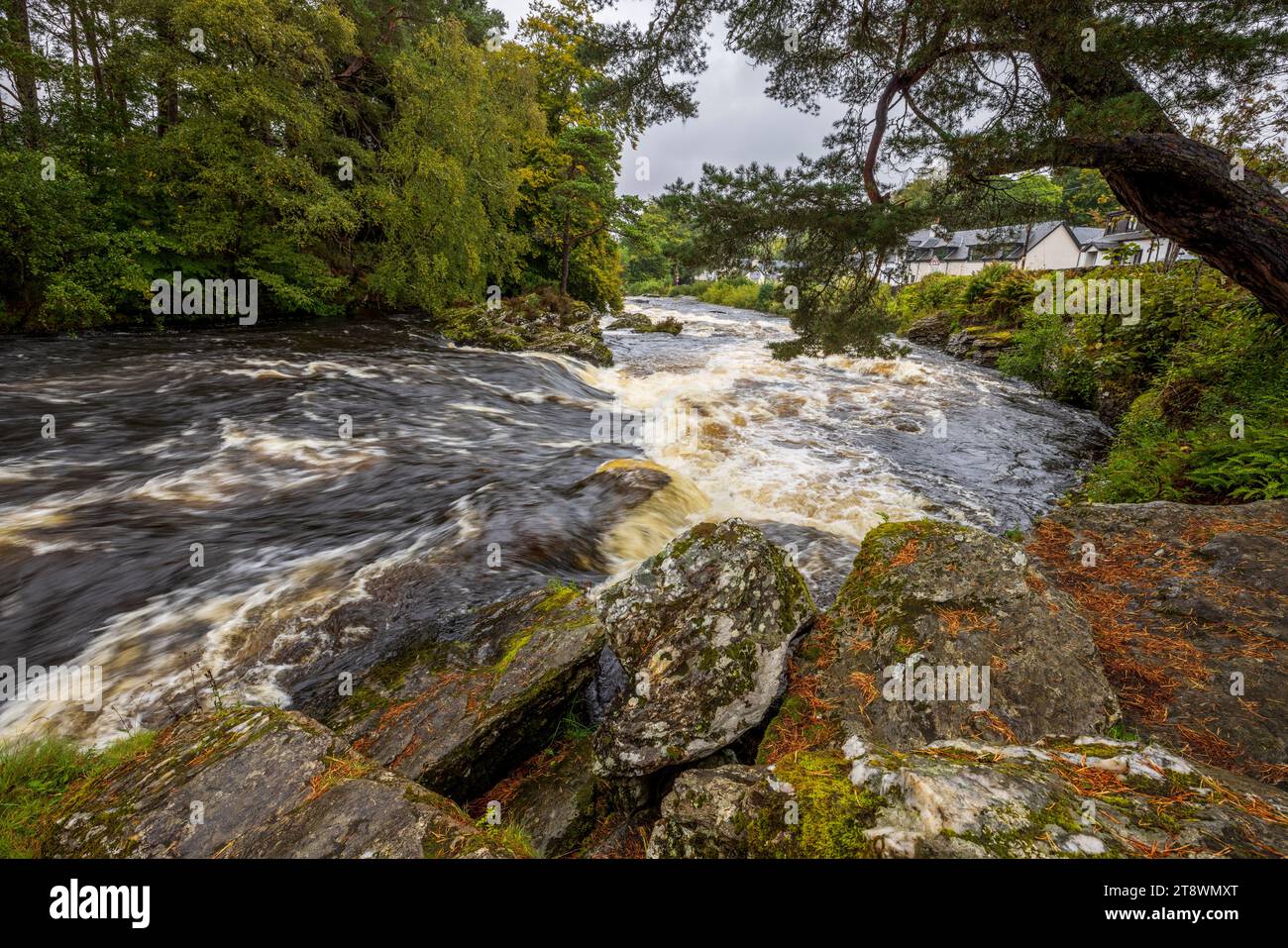 Approaching the Falls of Dochart at Killin, Perthshire, Scotland Stock Photo