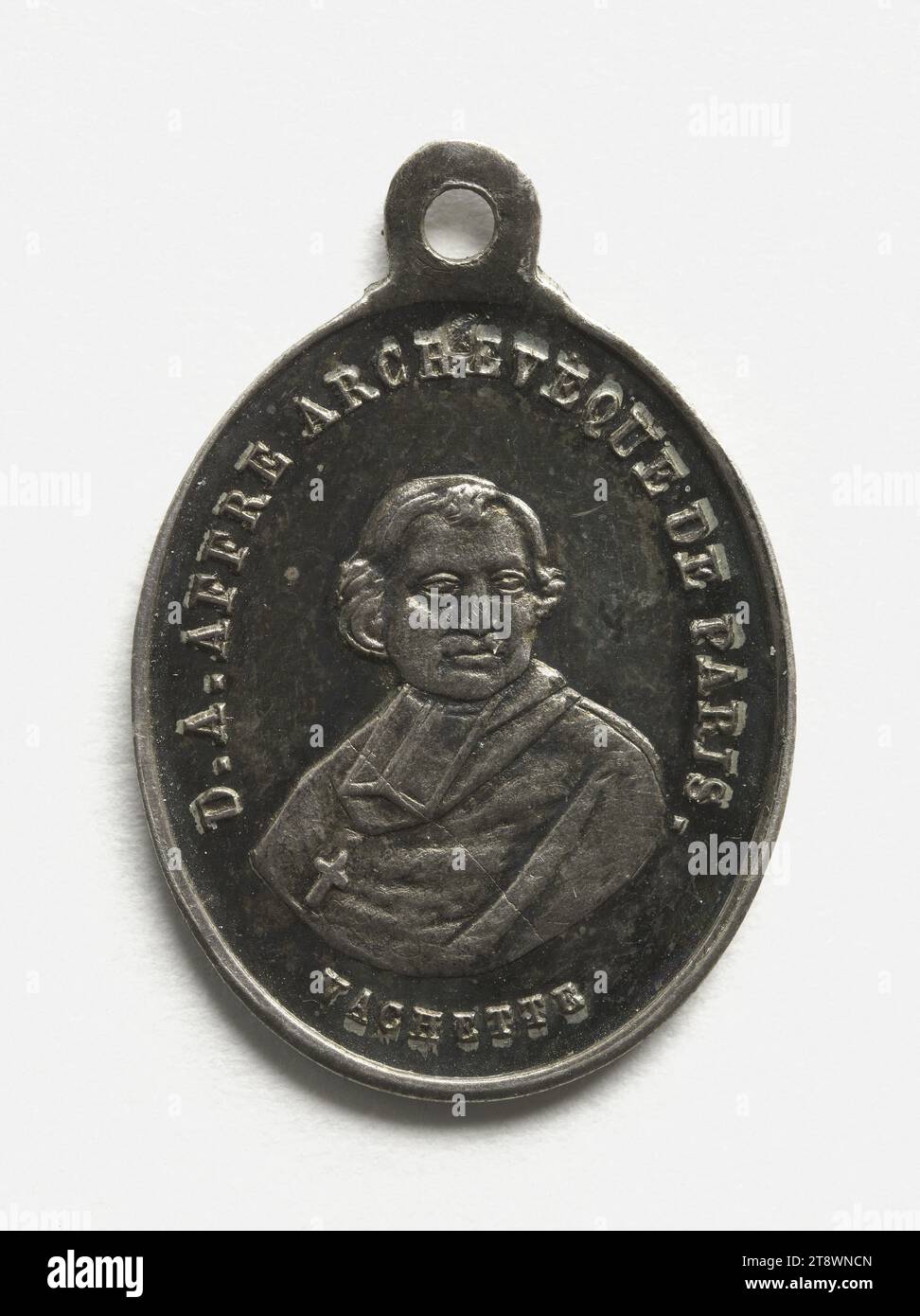 Denis Affre, archbishop of Paris, died on June 27, 1848, Vachette, Adrien-Jean, In 1833, 19th century, Numismatic, Medal, Pewter, Paris, Diameter: 1.8 cm, Weight (type size): 1.18 g Stock Photo