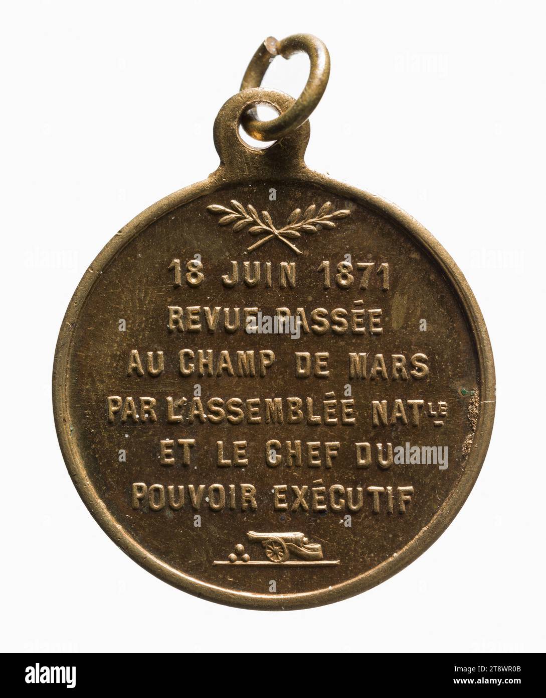 Military Review of Champ-de-Mars in the presence of Adolphe Thiers, June 18, 1871, Anonymous, Engraver in medals, In 1871, 19th century, Numismatics, Medal, Brass, Dimensions - Work: Diameter: 2.4 cm, Weight (type dimension): 5.18 g Stock Photo