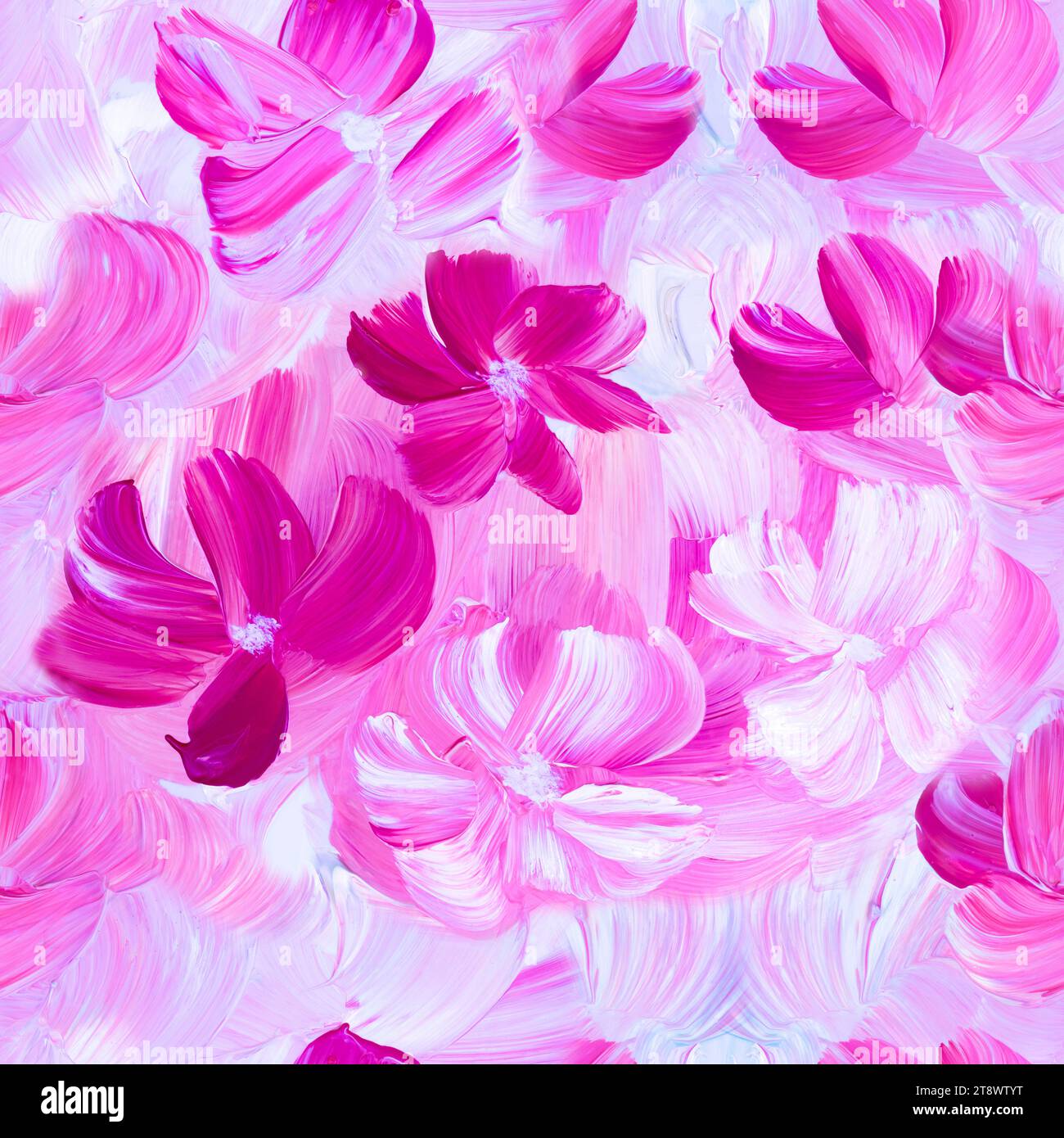 Pink abstract flowers seamless pattern, original hand drawn ...