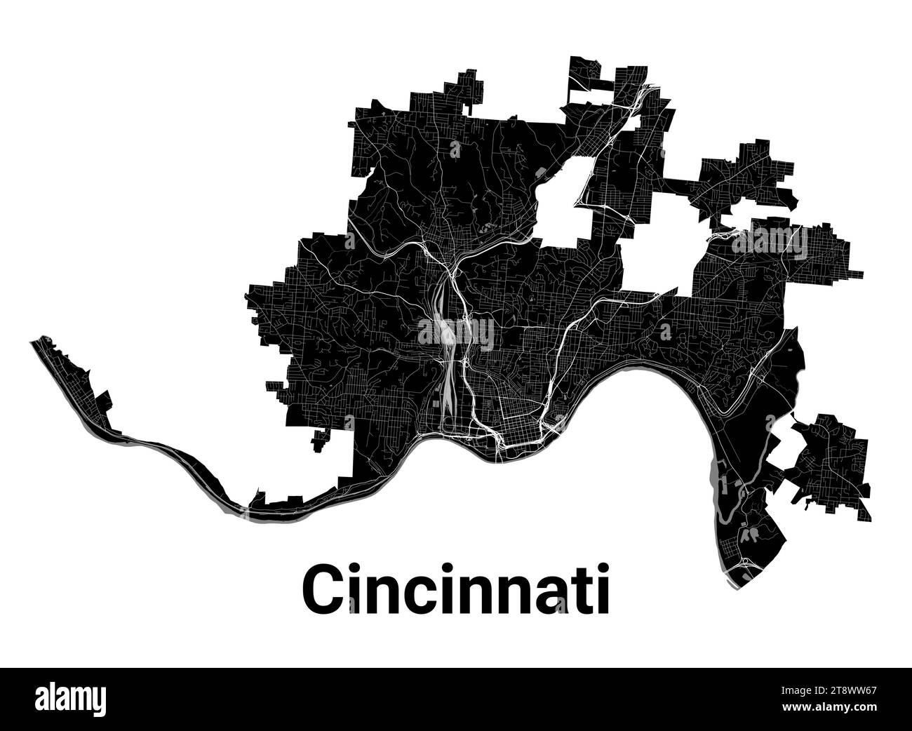 black-cincinnati-city-map-detailed-administrative-area-stock-vector