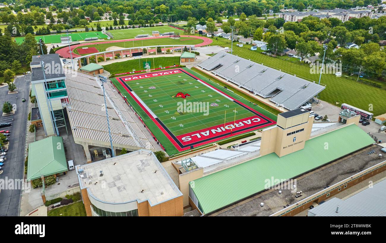Scheumann Stadium Cardinals Ball State University aerial football field