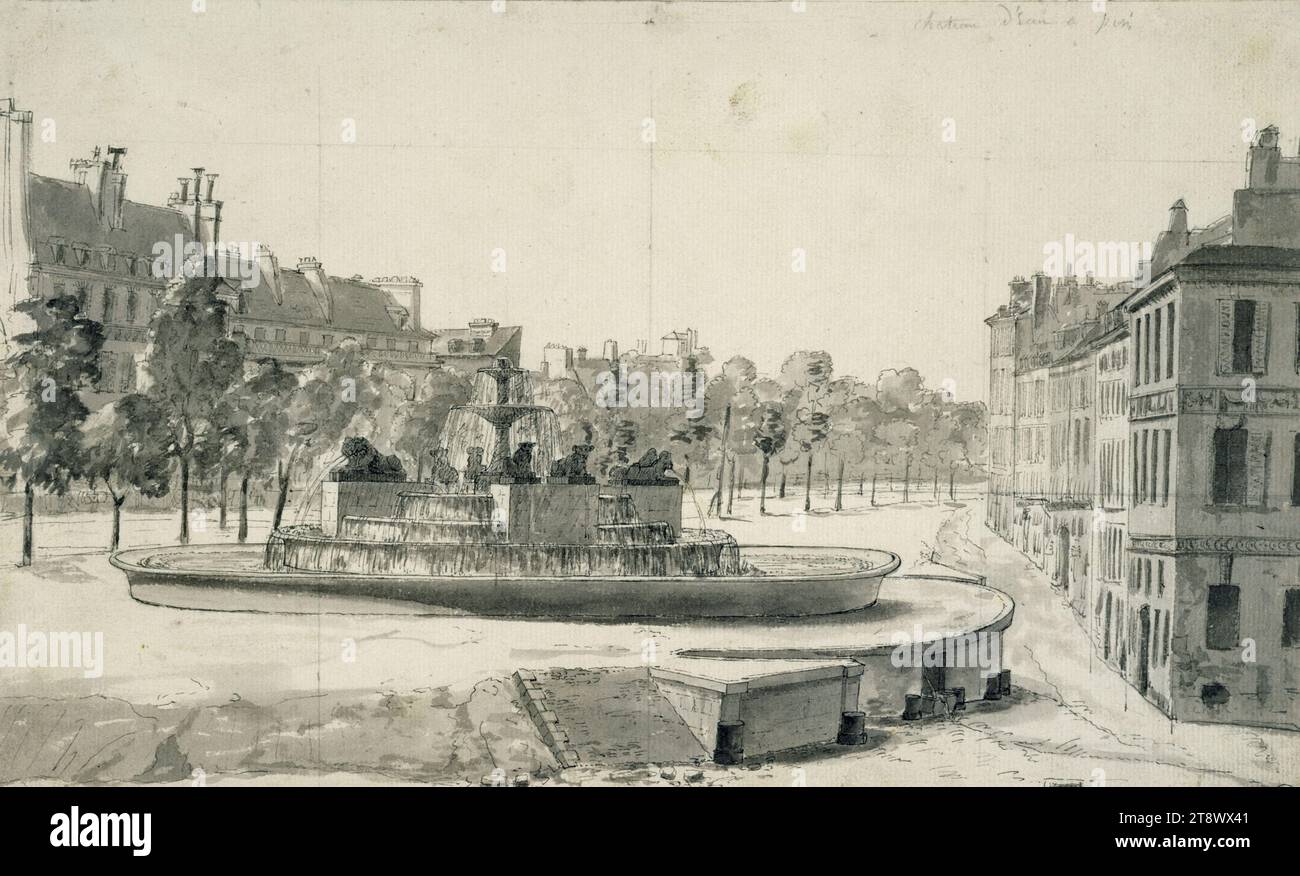 Place du Château d'Eau in 1830, Bouhot, Étienne, Draftsman, In 1830, 19th century, Drawing, Graphic arts, Drawing, Dimensions - Work: Height: 36.5 cm, Width: 22.8 cm, Dimensions: Height: 47.5 cm, Width: 36.5 cm, Dimensions: Height: 50 cm, Width: 40 cm Stock Photo