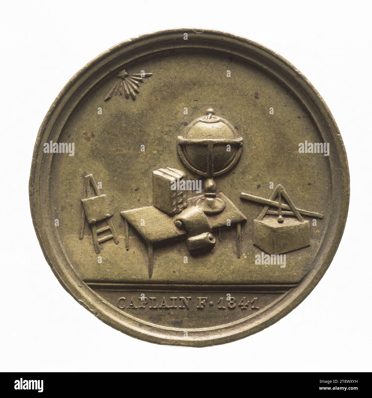 Society for the apprenticeship placement of young orphans, 1841, Caplain, F., Engraver in medals, In 1841, Numismatics, Token (numismatics), Brass, Dimensions - Work: Diameter: 2.5 cm, Weight (type dimension): 7.23 g Stock Photo