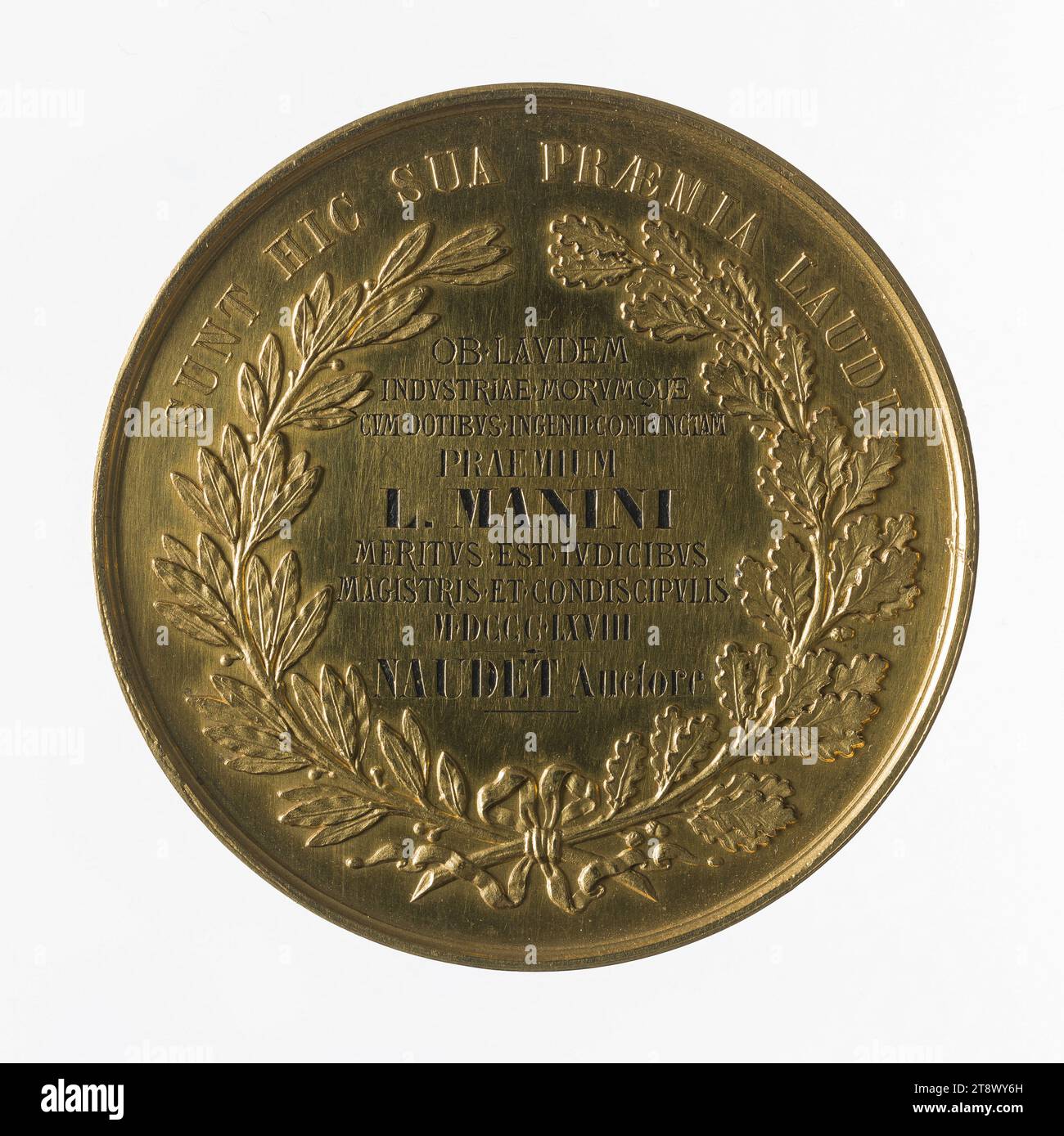 Medal of the College Henri IV, 1868, Caqué, Armand-Auguste, Engraver in medals, Naudet, Thomas Charles, Draftsman, Array, Numismatics, Medal, Gold, Dimensions - Work: Diameter: 5 cm, Weight (type dimension): 83.82 g Stock Photo