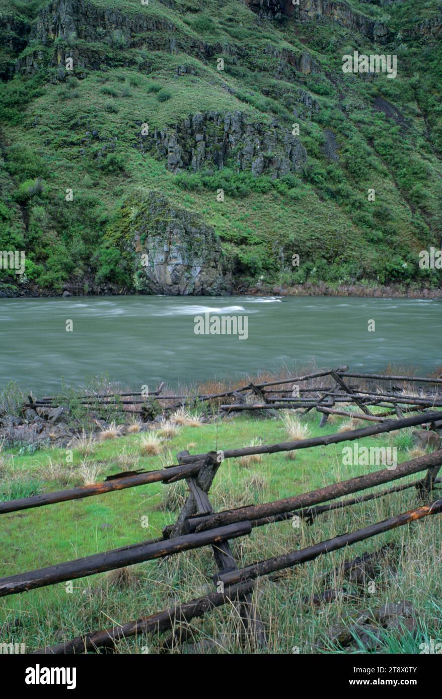 Grande Ronde River with pole fence below Troy, Grande Ronde Wild and