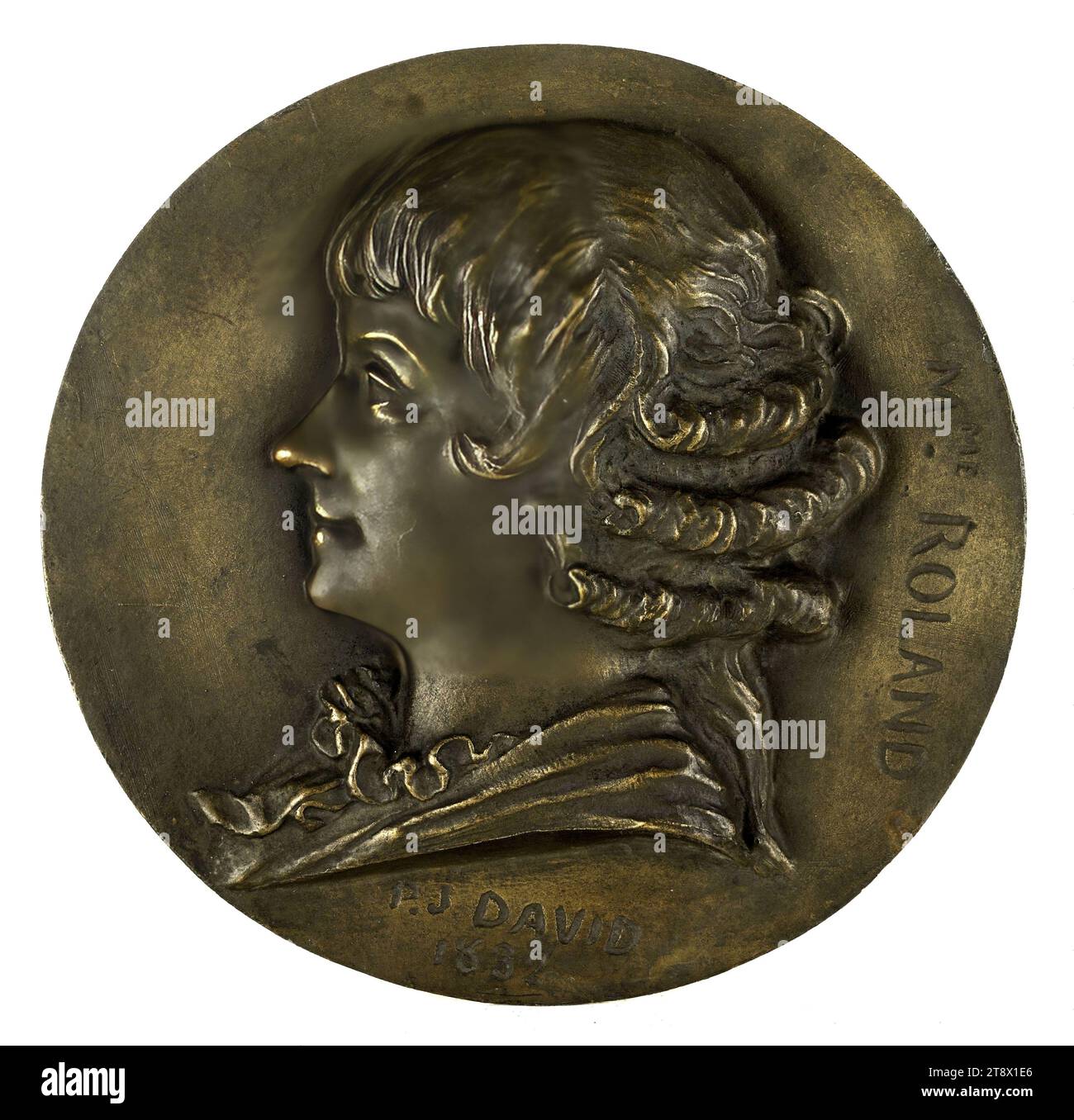 Portrait of Marie-Jeanne Phlipon, known as Madame Roland de la Platière (1754-1793), politician, David d'Angers, Pierre-Jean, Sculptor, In 1832, 19th century, Sculpture, Medallion (sculpture), Dimensions - Work: Diameter: 15 cm Stock Photo