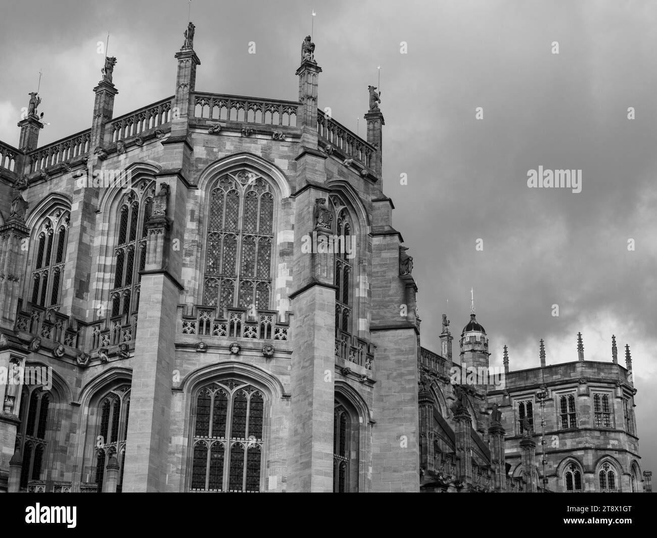 Black and White, St George's Chapel, Windsor Castle, Windsor, England, UK, GB. Stock Photo