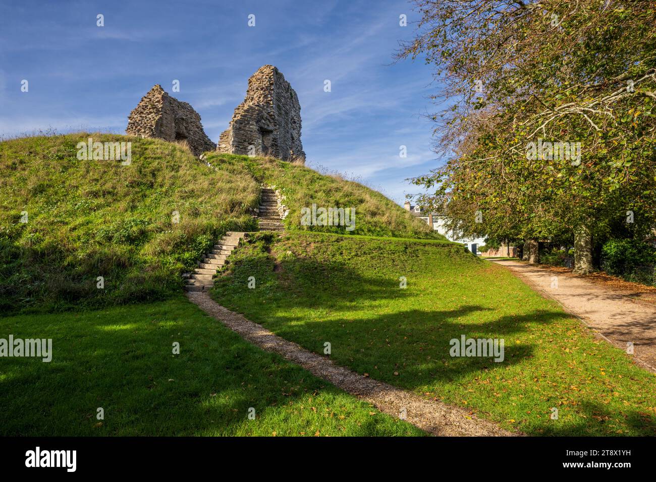 The motte-and-bailey Norman castle at Christchurch, Dorset, England Stock Photo