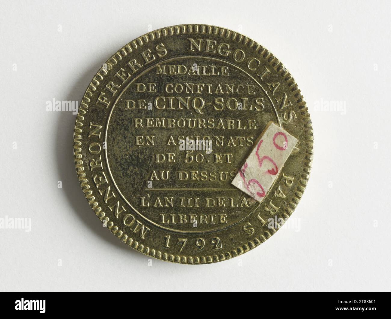 Piece of five Monneron sols, 1792, Dupré, Augustin or Auguste, Engraver