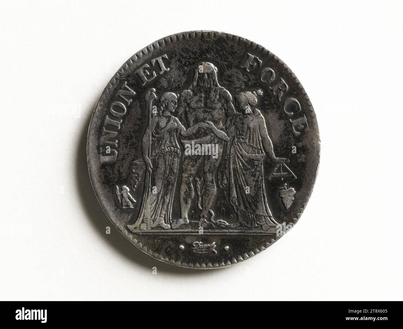 Five-franc piece with Hercules, year IV (1796), Dupré, Augustin or Auguste, Engraver in medals, Array, Numismatics, Currency, Dimensions - Work: Diameter: 3.6 cm, Weight (type dimension): 24.7 g Stock Photo