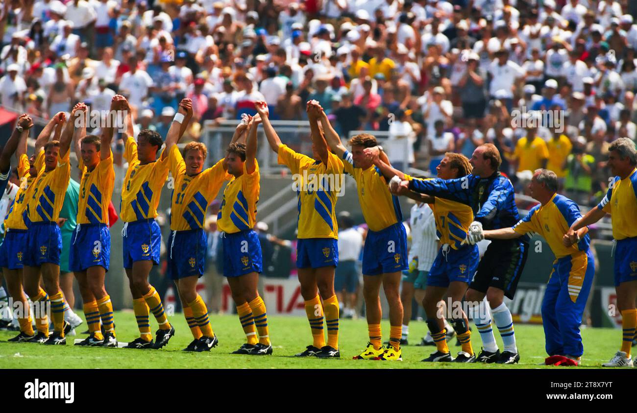 The third place Swedish team celebrate at the 1994 World Cup Stock
