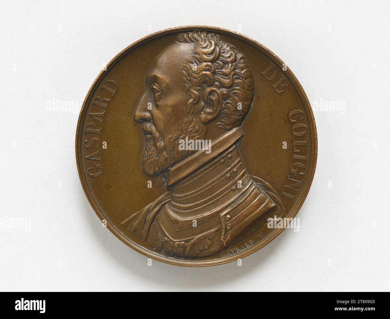 Gaspard de Coligny (1519-1572), Admiral of France, 1821, Gayrard, Raymond, Engraver in Medals, Array, Numismatics, Medal Stock Photo