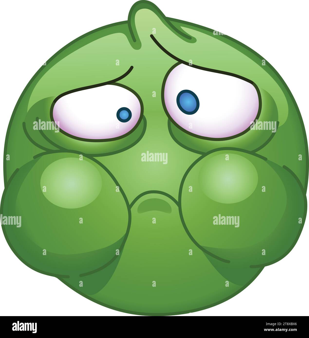 Sick green face emoji emoticon with puffed cheeks holding back vomit Stock Vector