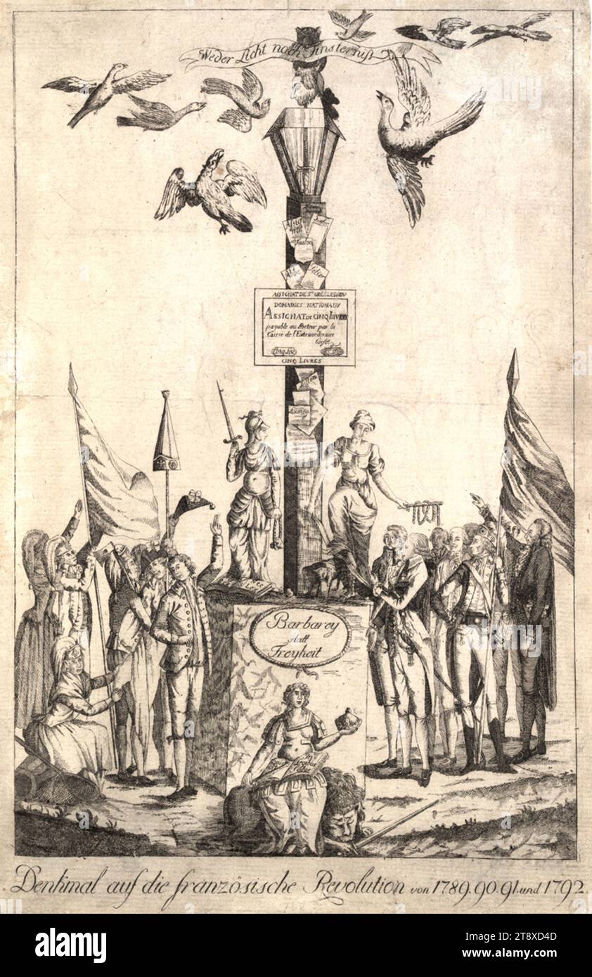 Monument to the French Revolution of 1789-90-91 and 1792', Johann Hieronymus Löschenkohl (1753-1807), publishing house, 1792, paper, copperplate engraving, sheet size 38×25 cm, Fine Arts, revolution, monument, statue, allegory, The Vienna Collection Stock Photo