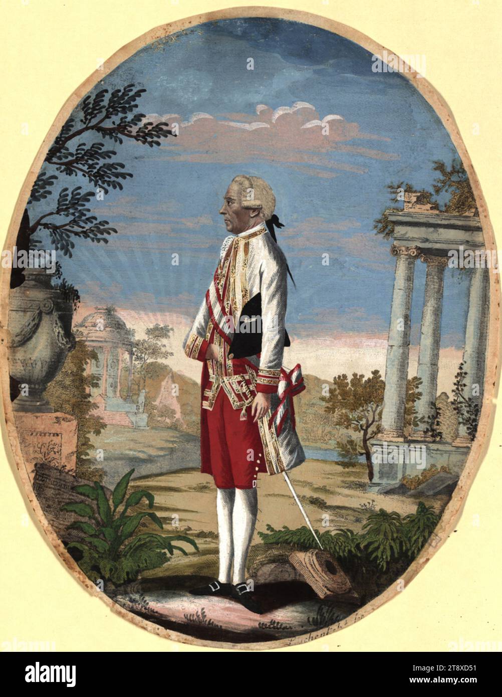 Ernst Gideon Freiherr von Laudon (Loudon) (1716-1790), field marshal, Johann Hieronymus Löschenkohl (1753-1807), publishing house, 1782, paper, colorised, copperplate engraving, sheet size 27, 9×21, 5 cm, Military, Fine Arts, portrait, commander-in-chief, general, marshal, man, The Vienna Collection Stock Photo
