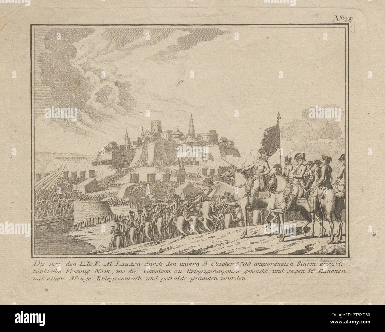 The fortress captured by the K.K.F.M. Laudon by the storm ordered on October 3, 1788 ... Novi..', Kilian the Elder. Ponheimer (1757-1828), copper engraver, 1788, copperplate engraving, height 29 cm, width 23 cm, Fine Arts, War and War Events, Military, fortress, the soldier; the soldier's life, The Vienna Collection Stock Photo