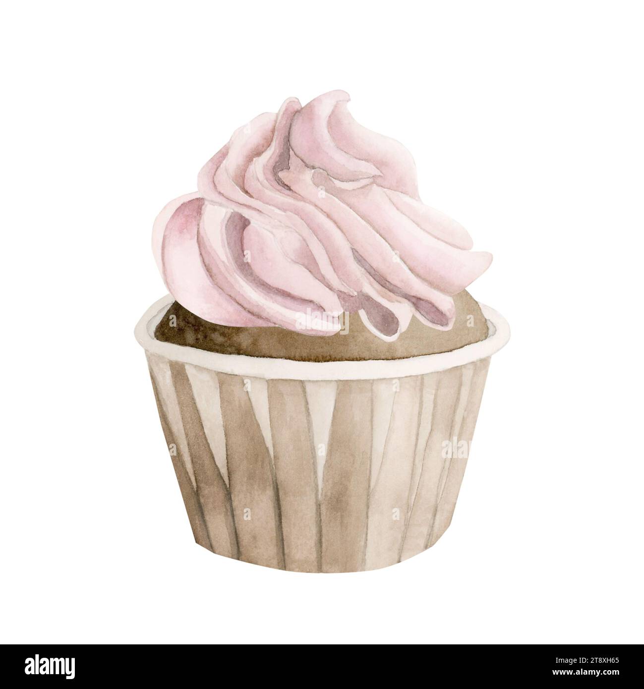 Cupcake with pink cream. Watercolor illustration isolated on white ...
