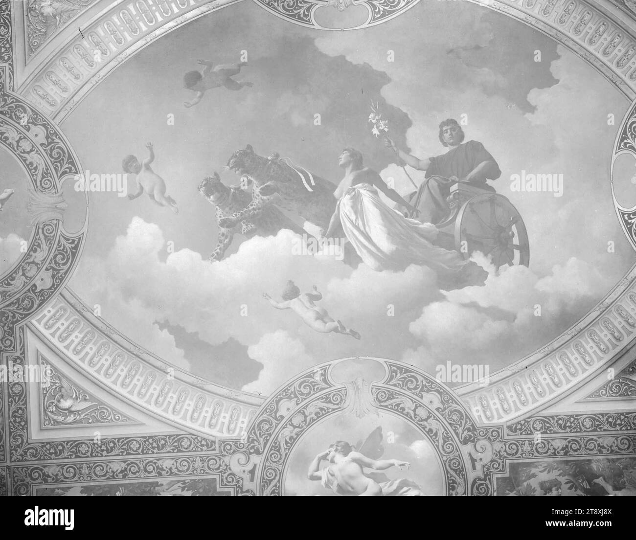Oberon and Titania, ceiling painting in the bedroom of Empress Elisabeth in the Hermes Villa, Martin Gerlach jun. (1879-1944), photographer, Hugo Charlemont (1850-1939), artist, date circa 1940, glass, negative, height 23.9 cm, width 29.9 cm, housing, fine arts, 13: Hietzing, bedroom, The Vienna Collection Stock Photo