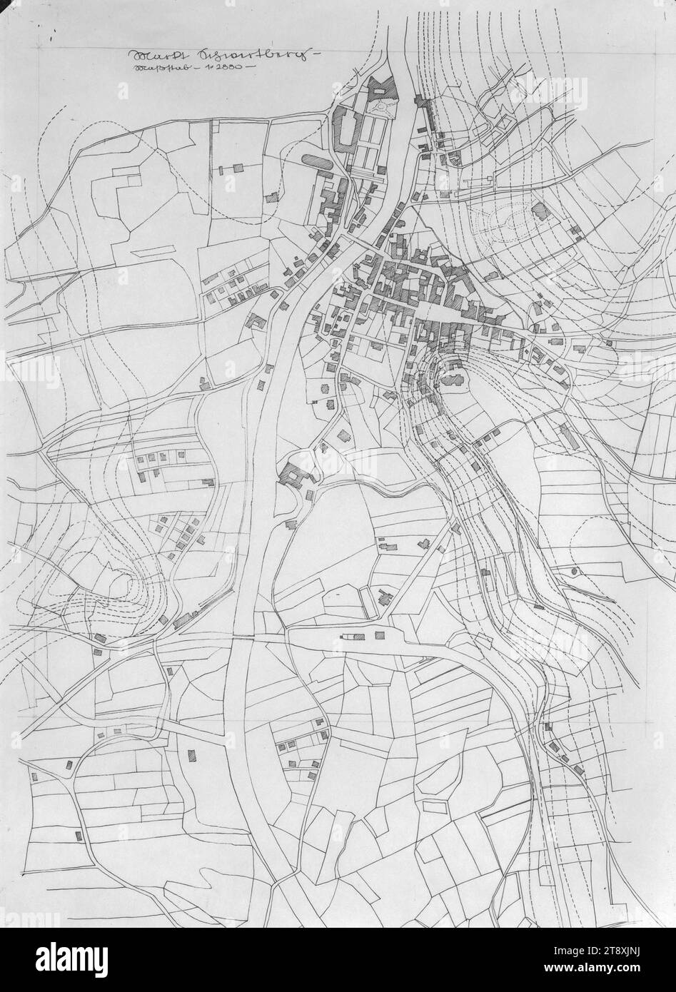 Plan of the market Schwertberg (Upper Austria), Martin Gerlach jun. (1879-1944), photographer, dated around 1938-1940, glass, negative, height 23, 8 cm, width 17, 8 cm, town planning and urban development, town plans, The Vienna Collection Stock Photo