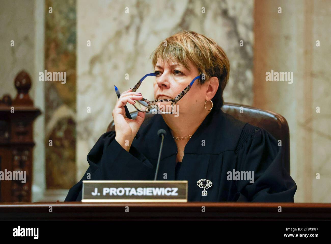 Wisconsin Supreme Court Justice Janet Protasiewicz Listens To Arguments ...