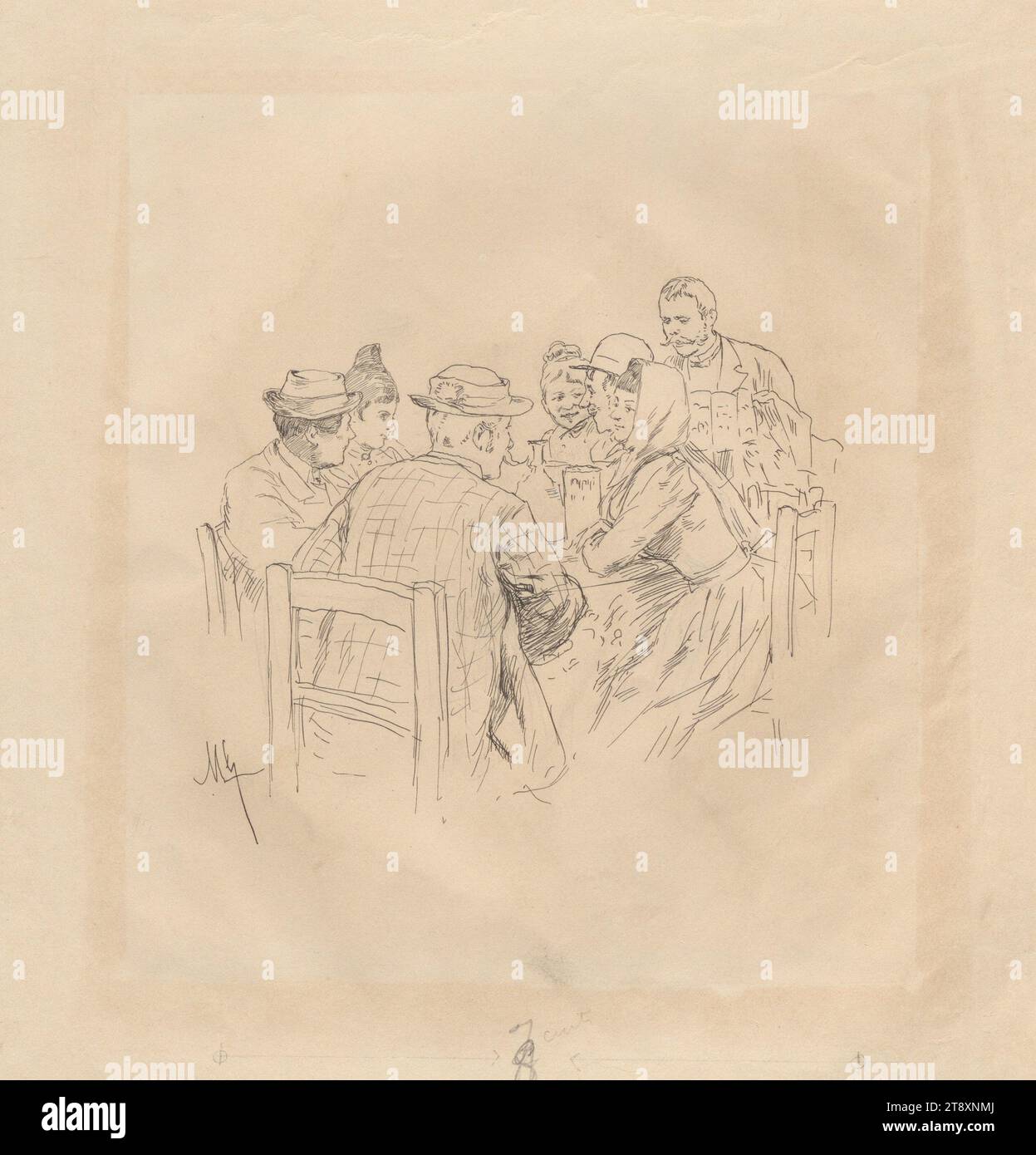 Final image: 'At the laundry place'', Felician von Myrbach-Rheinfeld (1853-1940), artist, 1895, paper, pen and ink drawing, height 20.2 cm, width 19.4 cm, leisure and recreation, worker, man, woman, The Vienna Collection Stock Photo