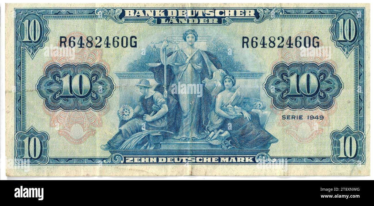 Banknote, 10 Deutsche Marks, Bank Deutscher Länder, Mint Authority, Aug