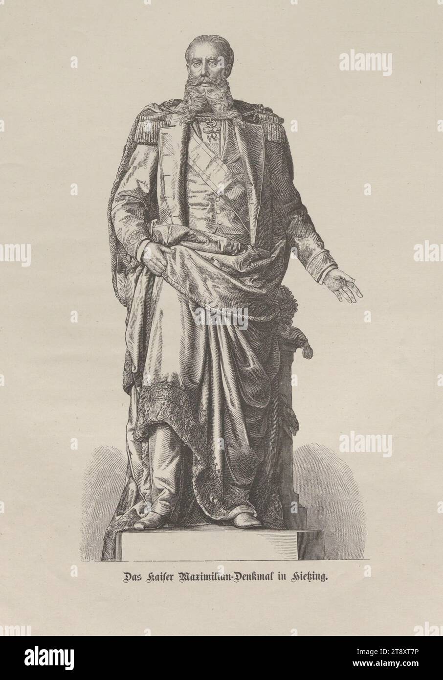The Emperor Maximilian Monument in Hietzing', Unknown, 1872, paper, wood engraving, height 32, 4 cm, width 23, 4 cm, Habsburg, Fine Arts, Estate Constantin von Wurzbach, 13th District: Hietzing, portrait, ruler, sovereign, monument, statue, man, king; emperor, Emperor Maximilian of Mexico Monument, Maximilian I., Emperor of Mexico, The Vienna Collection Stock Photo