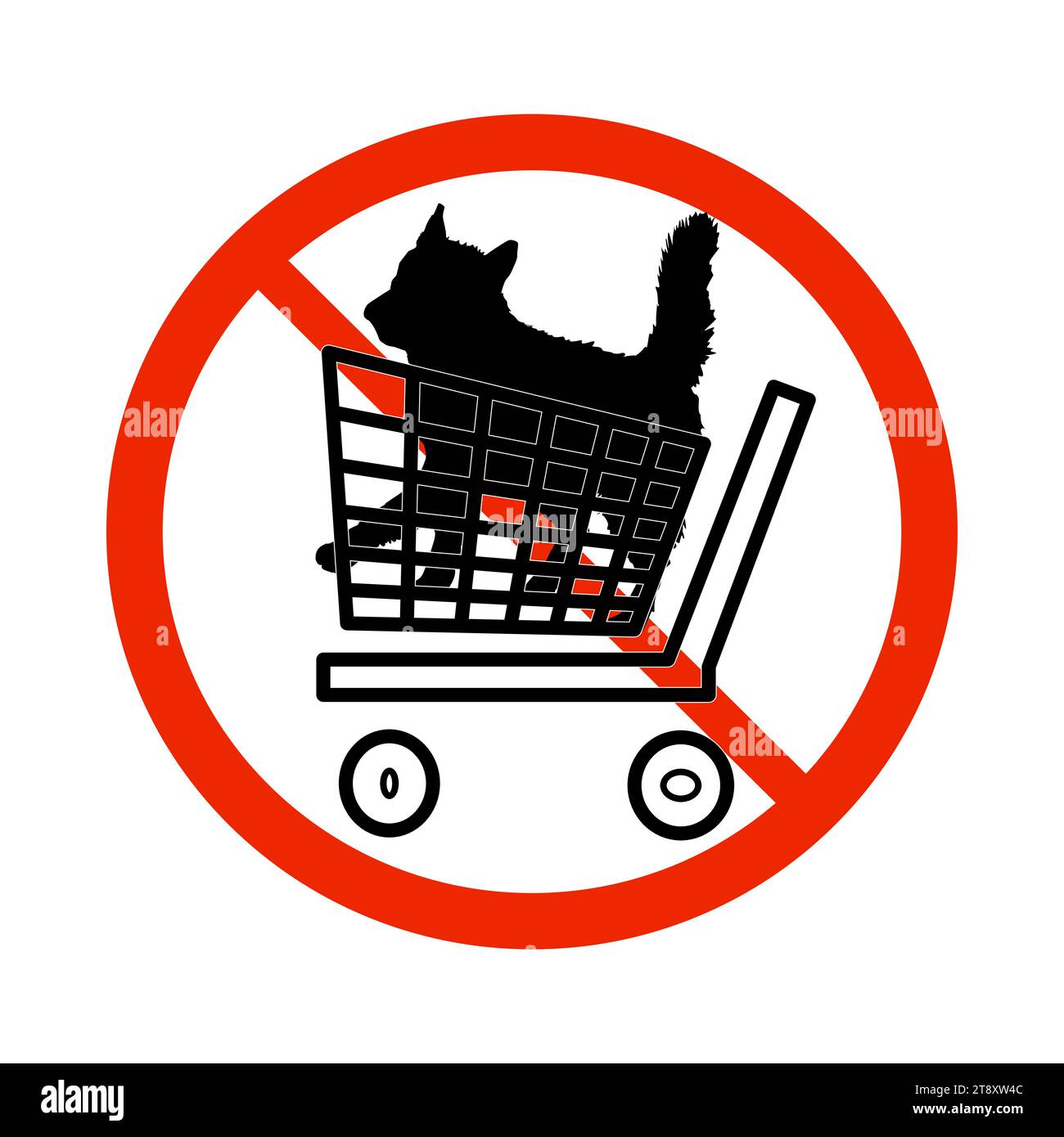 No pet allowed signd. Red round prohibition mark with dog in shopping