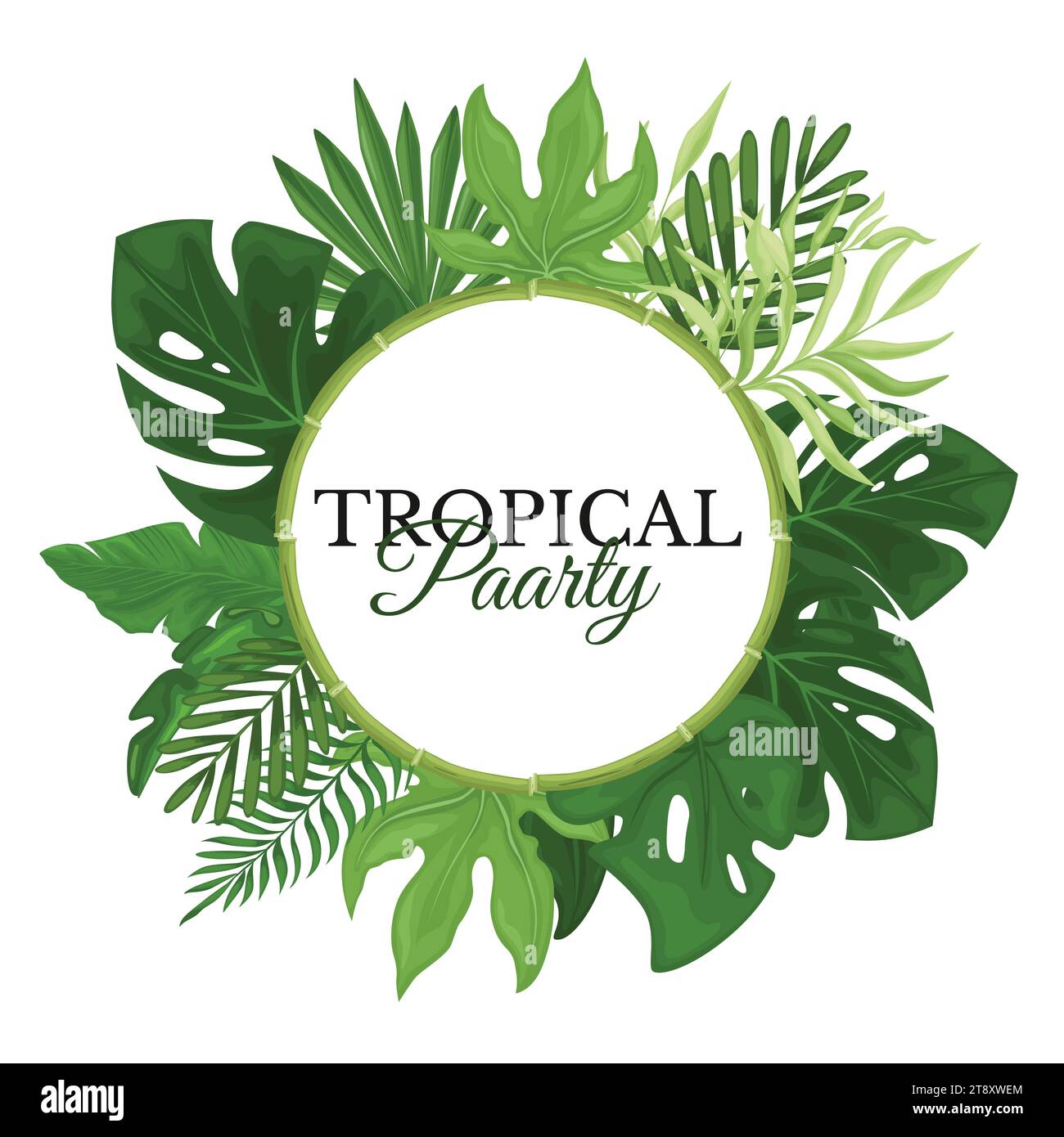 Tropical green palm leaves in a round frame Stock Vector Image & Art ...