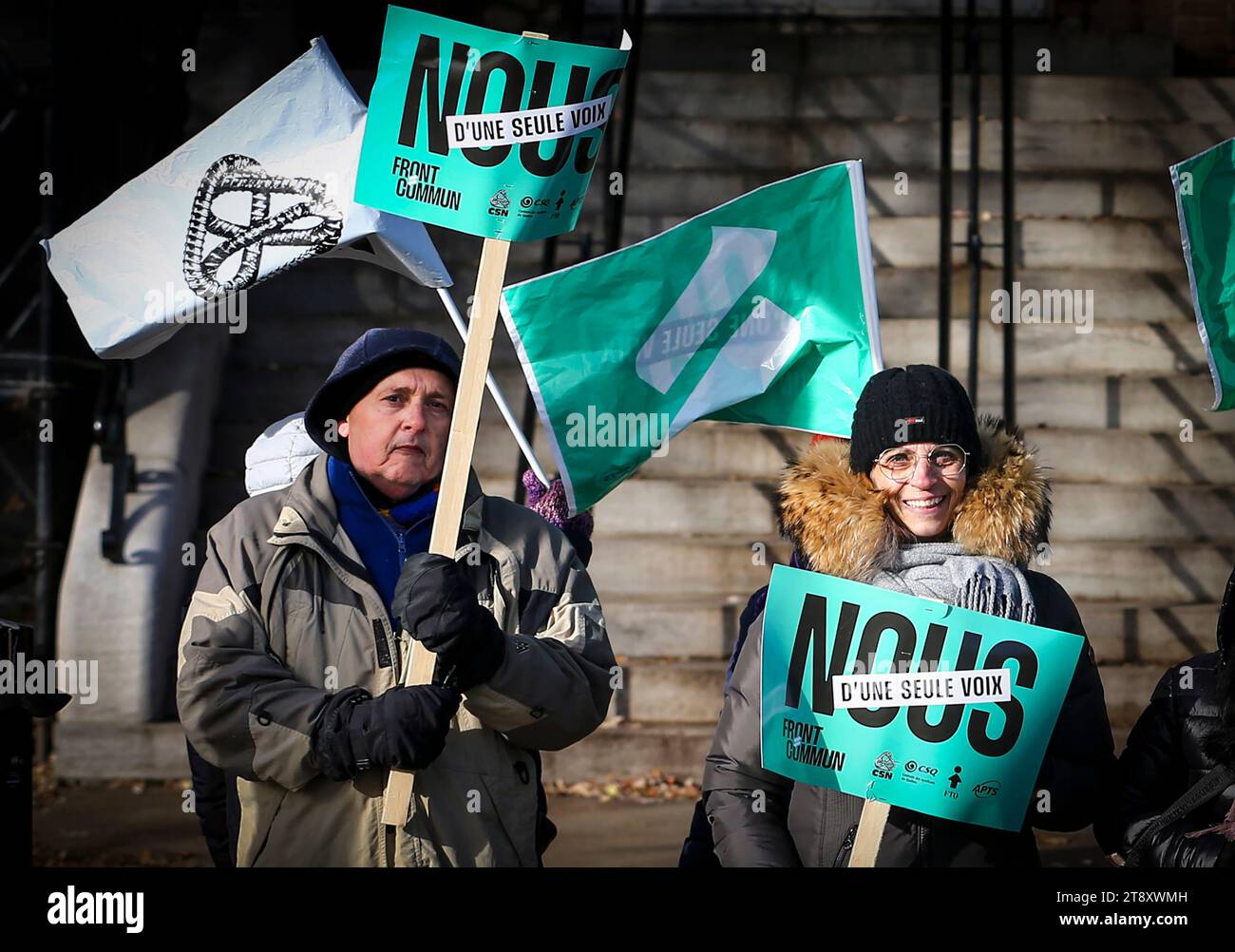Montreal, Quebec, Canada. 21st Nov, 2023. Quebec's Common Front of public sector employees is on strike for the next three days and will be followed by the Fédération autonome de l'enseignement (FAE) that is set to launch its own unlimited strike on Thursday. (Credit Image: © Serkan Senturk/ZUMA Press Wire) EDITORIAL USAGE ONLY! Not for Commercial USAGE! Credit: ZUMA Press, Inc./Alamy Live News Stock Photo