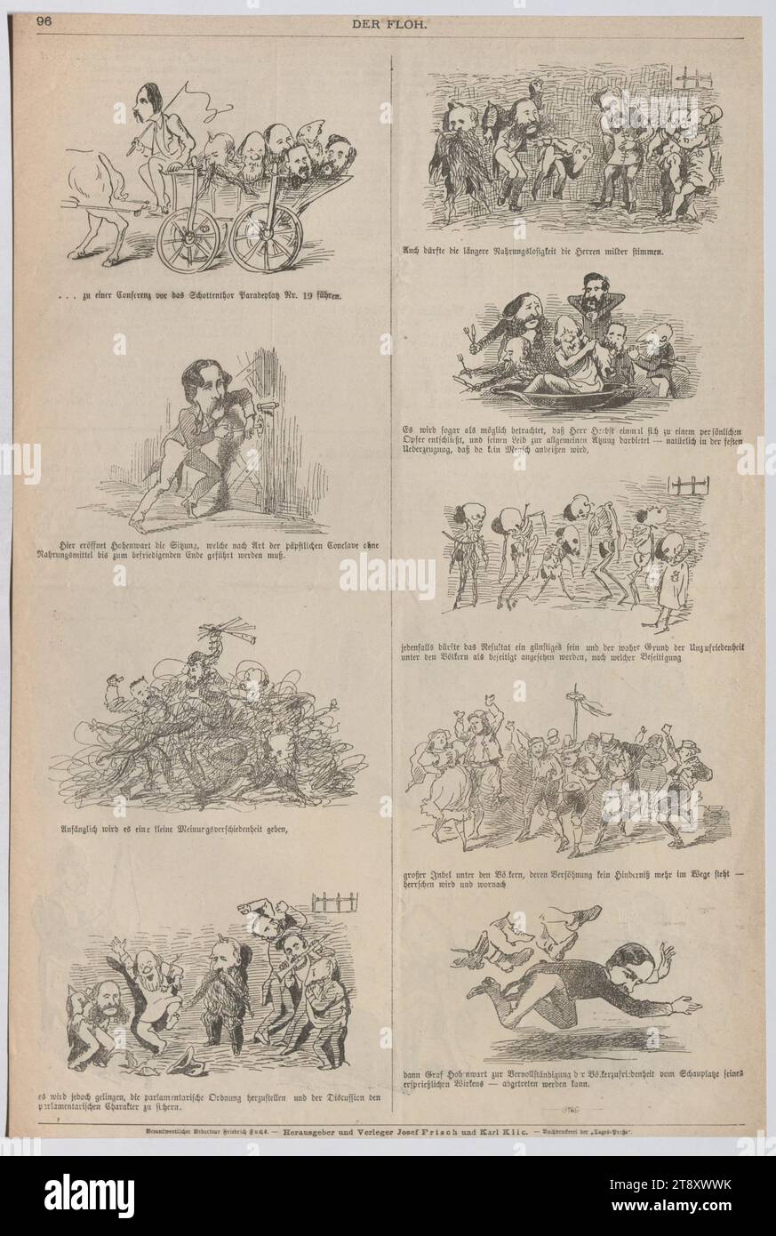 Conference of parliamentarians in the manner of papal conclave; Karl Graf von Hohenwart (from 'Der Floh'), Unknown, Date around 1870, paper, printing, Height 43, 4 cm, Width 29, 2 cm, Caricature, Satire, Politics, Media and Communication, Estate Constantin von Wurzbach, pope, man, politician, weekly, monthly, magazine, etc., The Vienna Collection Stock Photo