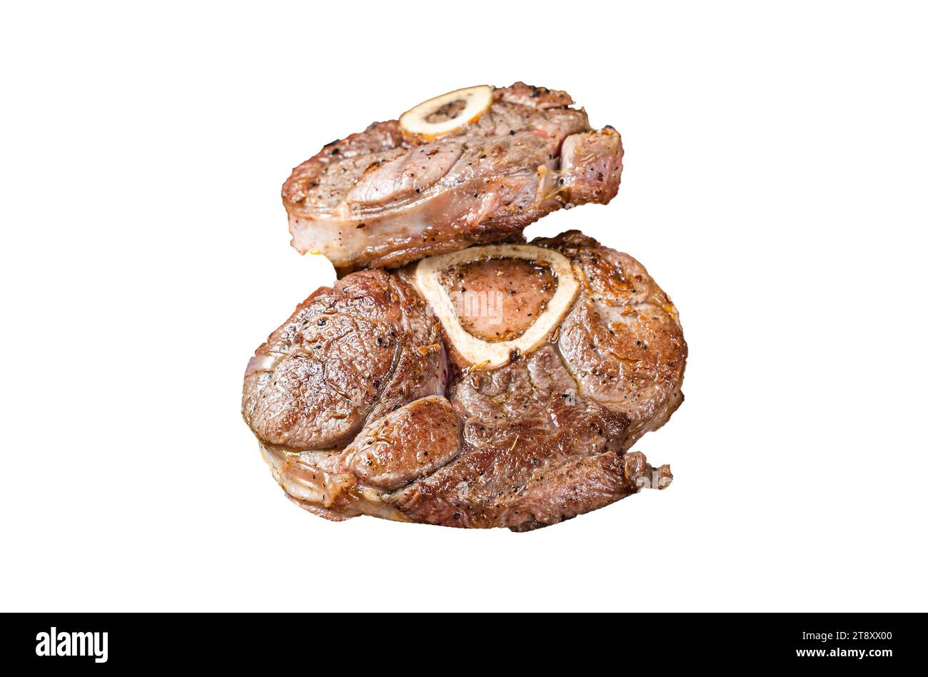 Veal shank stew Osso Buco, italian ossobuco meat steak. Isolated, white