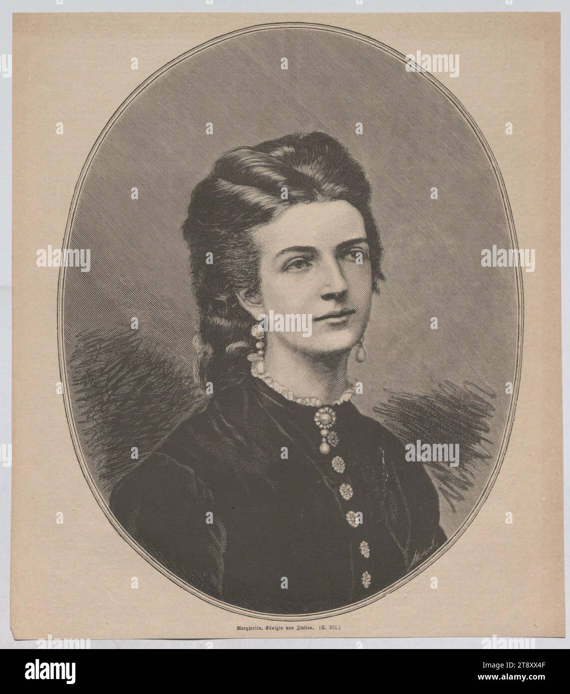 Margherita, Queen of Italy.', Unknown, 1878, paper, wood engraving, height 30, 9 cm, width 27, 1 cm, Fine Arts, Estate Constantin von Wurzbach, portrait, woman, queen; empress, ruler, sovereign, The Vienna Collection Stock Photo