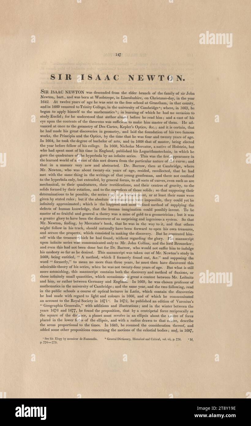 SIR ISAAC NEWTON.', Unknown, 1813, paper, printing, height 49, 6 cm ...