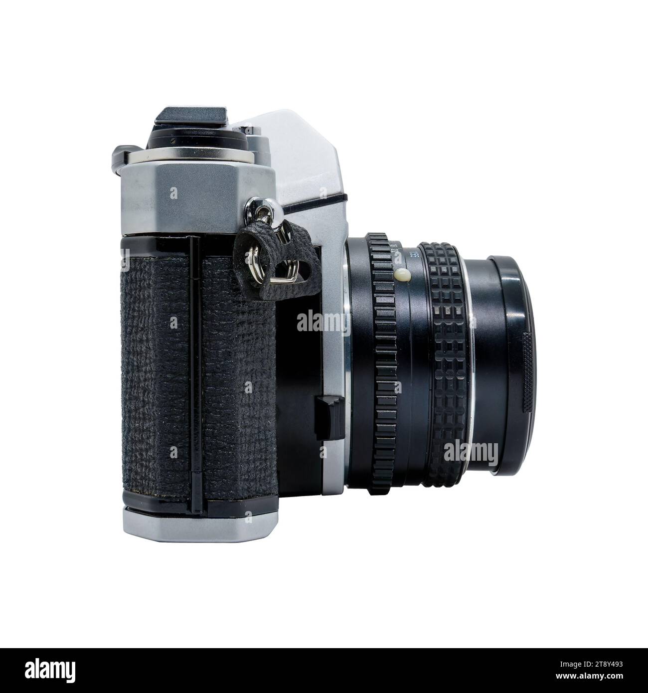 Asahi Pentax K-1000 film camera, side view. Isolated on white background with clipping path. Lahti, Finland. November 12, 2023. Stock Photo