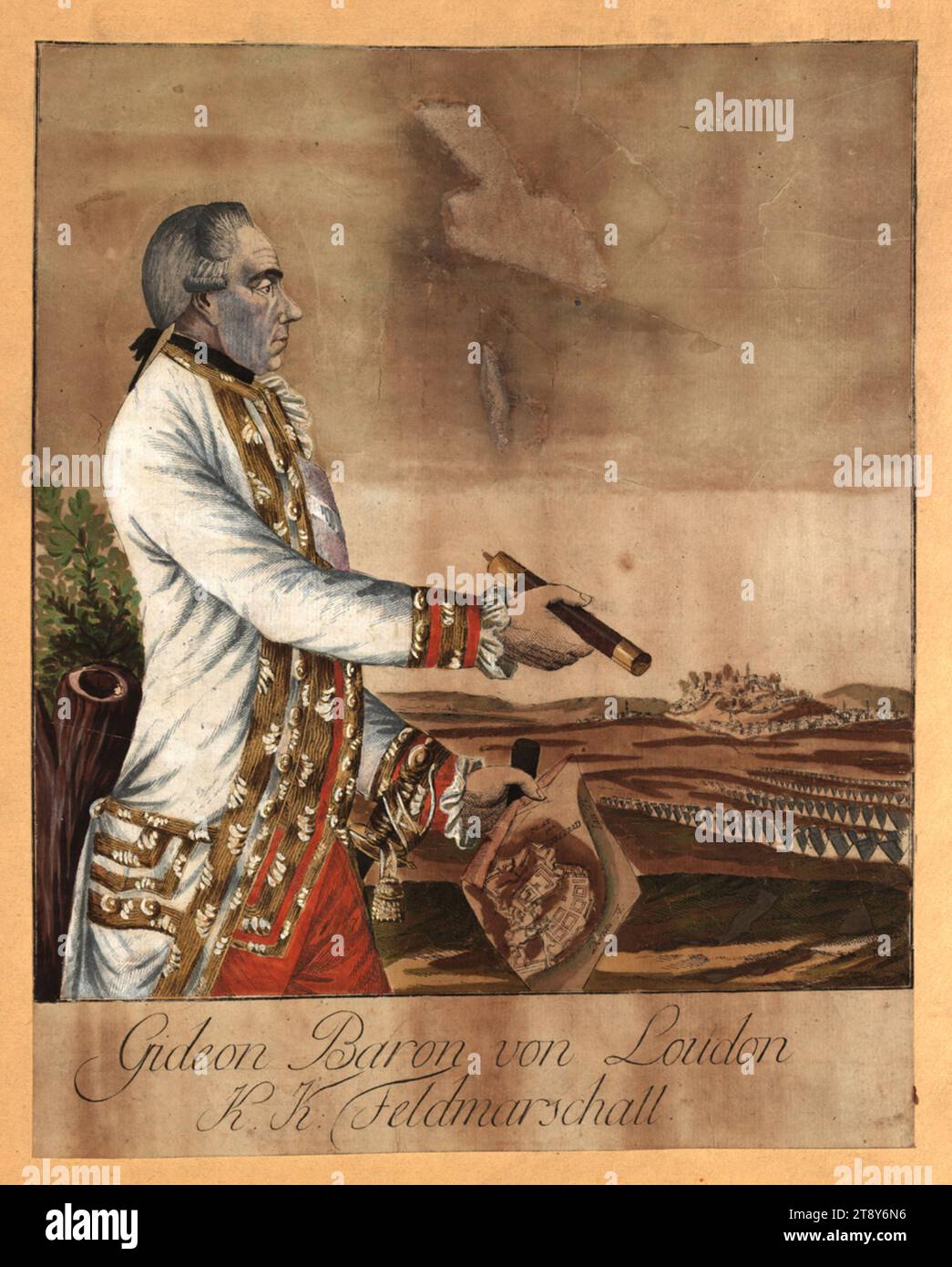 Ernst Gideon Freiherr von Laudon (Loudon) (1717-1790), field marshal, Johann Hieronymus Löschenkohl (1753-1807), publishing house, 1788-1789, paper, colorised, copperplate engraving, sheet size 34×27 cm, Military, Fine Arts, portrait, man, commander-in-chief, general, marshal, The Vienna Collection Stock Photo