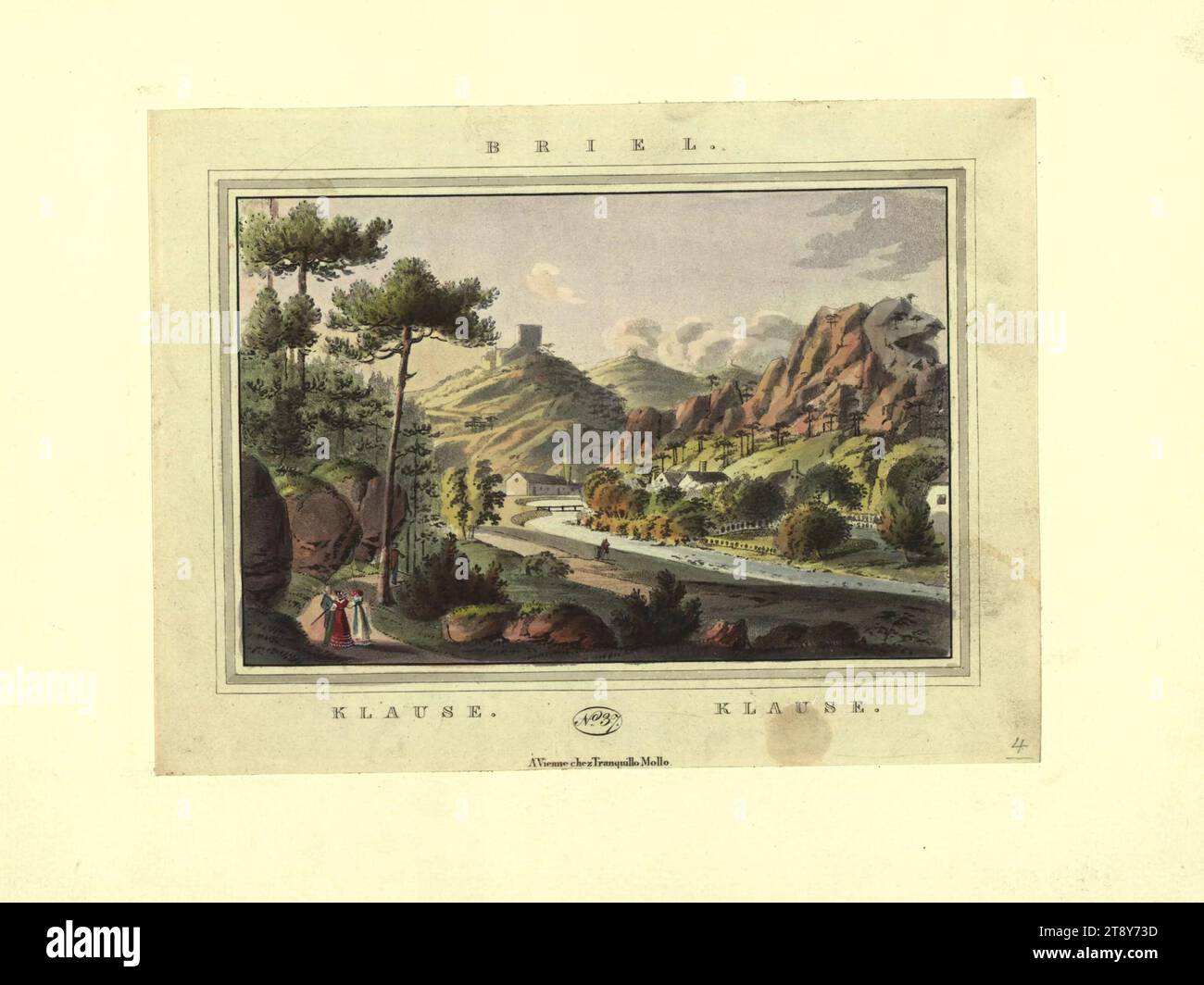 Briel. [Brühl] Klause' (sheet no. 37 from: 'Wien's Umgebungen - Les environs de Vienne, nach der Natur gezeichnet und gestochen von Joseph und Eduard Gurk'), Joseph Ignaz Gurk (1773-1835), artist, Eduard Gurk (1801-1841), artist, Tranquillo Maria Laurentio Mollo (1767-1837), publisher, dated c. 1825, paper, etching, aquatint, colored, sheet size 18, 5×24, 8 cm, Fine Arts, Vienna Environs, Landscapes, The Vienna Collection Stock Photo