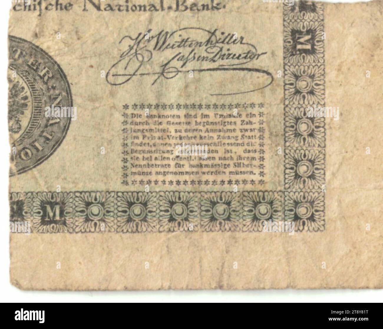 Instruction, 1 florin, Privilegierte Österreichische National-Bank, minting authority, Alois Auer von Welsbach (1813-1869), artist, 01.05.1848, paper, print, height×width 47×60 mm, mint, Vienna, minting area, Austria, Empire (1804-1867), finance, banknote, money, The Vienna Collection Stock Photo