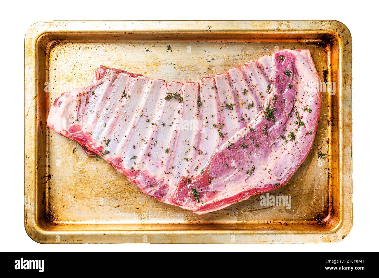 Marinated lamb mutton ribs with herbs and thyme in baking dish ...