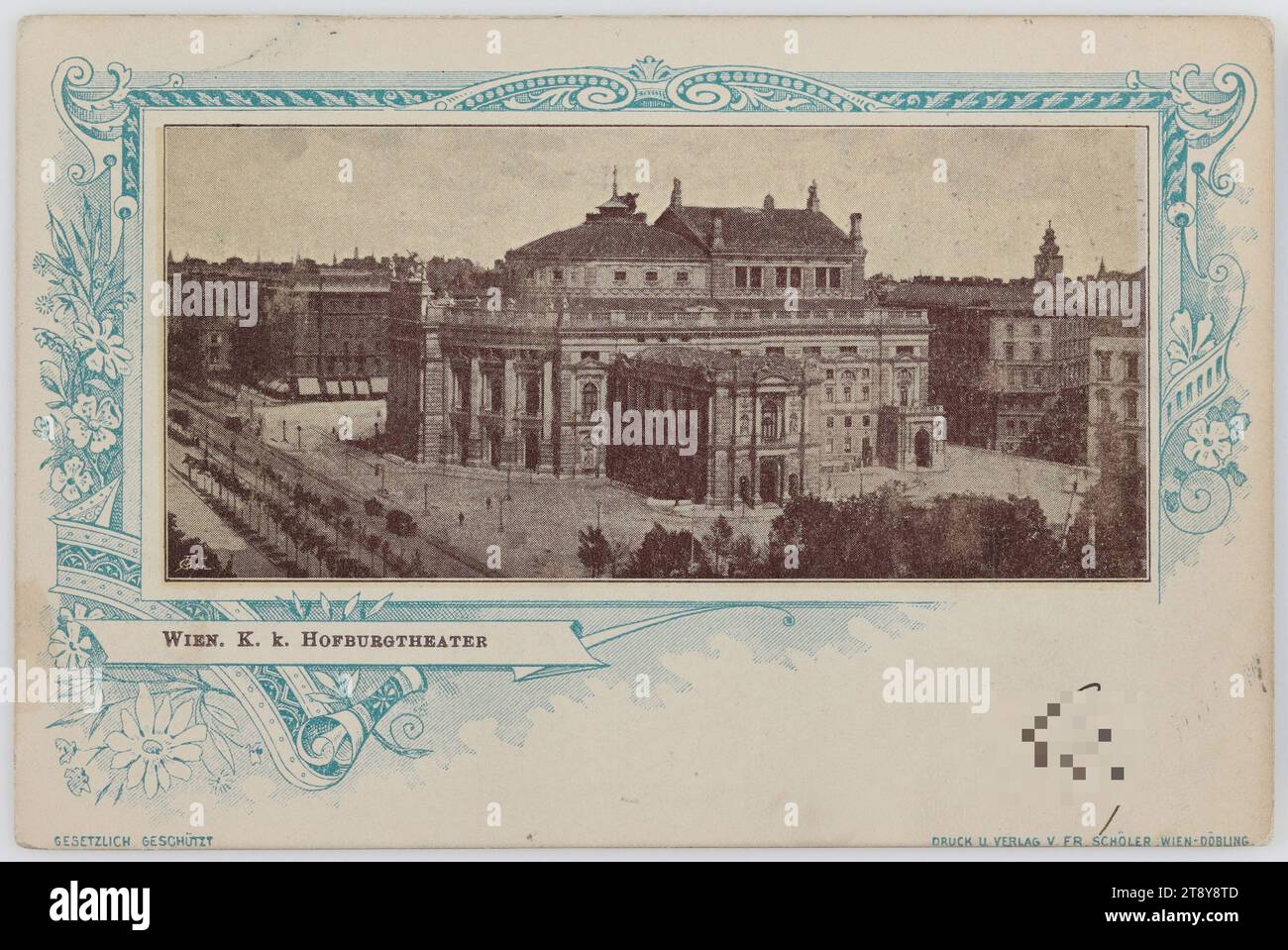 1st, Universitätsring 2 - Burgtheater, side view, picture postcard, Franz Schöler († 1911), producer, 1897, coated cardboard, halftone printing, sights, Ringstraße, theater, 1st district: inner city, theater (building), Burgtheater, Universitätsring, The Vienna Collection Stock Photo