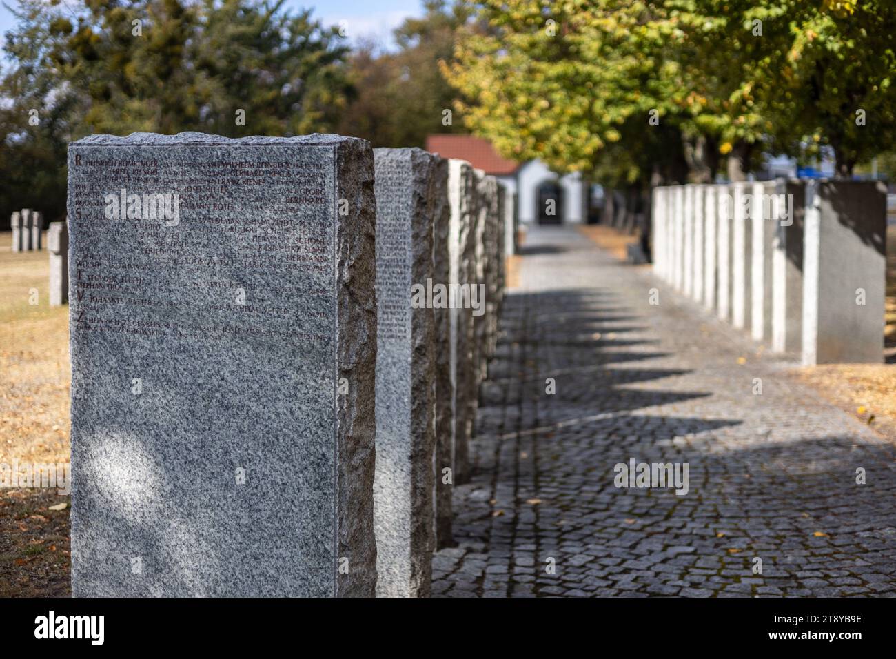 Kyiv. Kyiv region. Ukraine. 13.10.2023. Stone tombstones in the German cemetery in the fall. Beautiful German cemetery near Kyiv. Many dead German sol Stock Photo