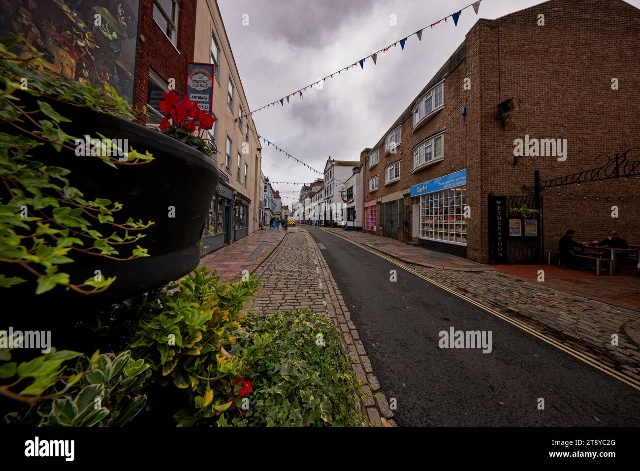 A view along Southside Street, Plymouth Barbican, Devon, England. Stock Photo