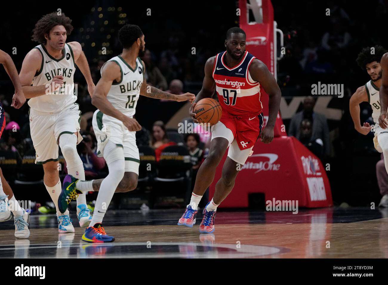 Washington Wizards forward Eugene Omoruyi (97) and Milwaukee Bucks