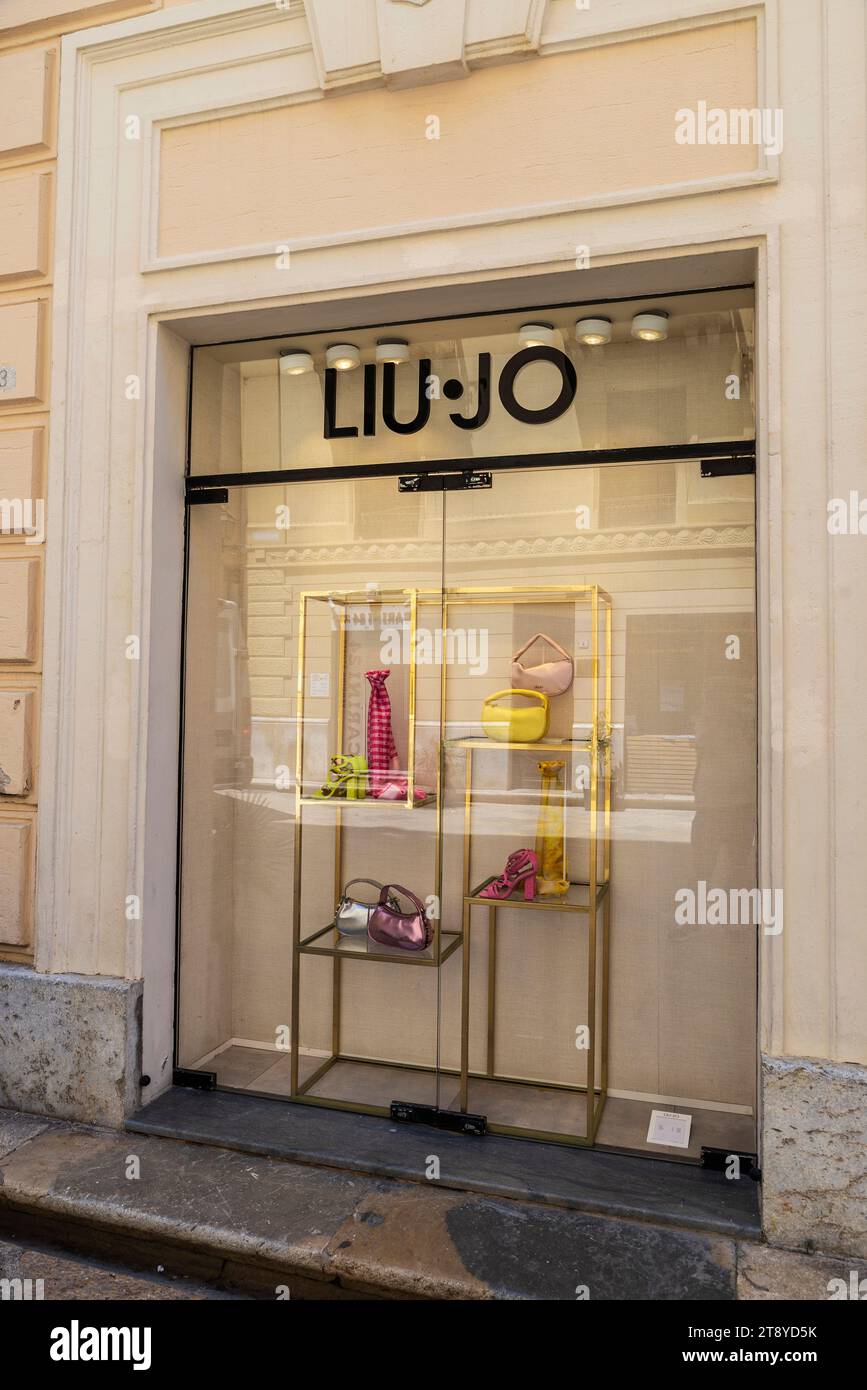Marsala, Italy - May 11, 2023: Display of a Liujo or Liu Jo, luxury clothing store on a shopping street in Marsala, Trapani, Sicily, Italy Stock Photo